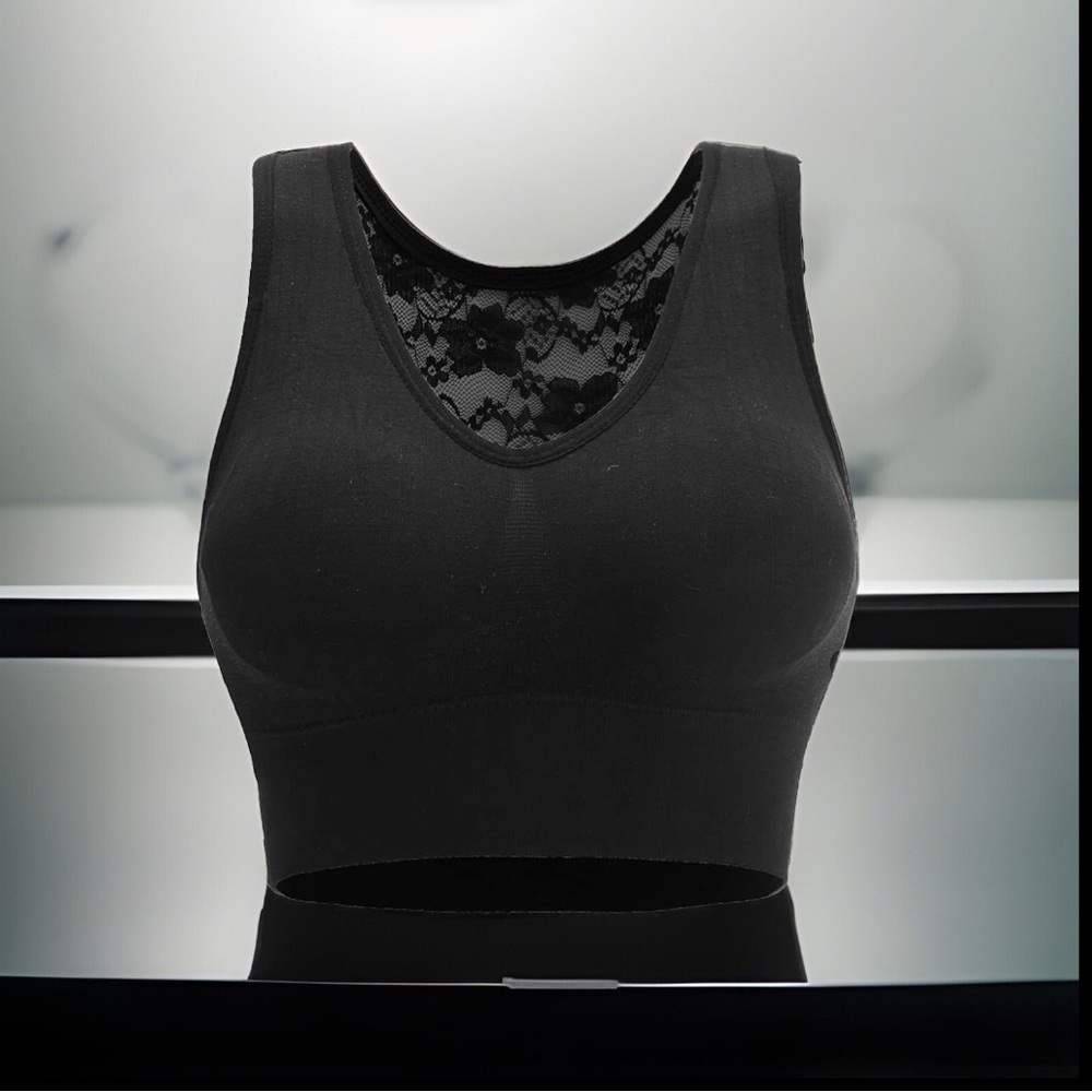 Sexy Comfy Solid Black Back Laced W/ Removeable Padding Bralette/Sports Bra